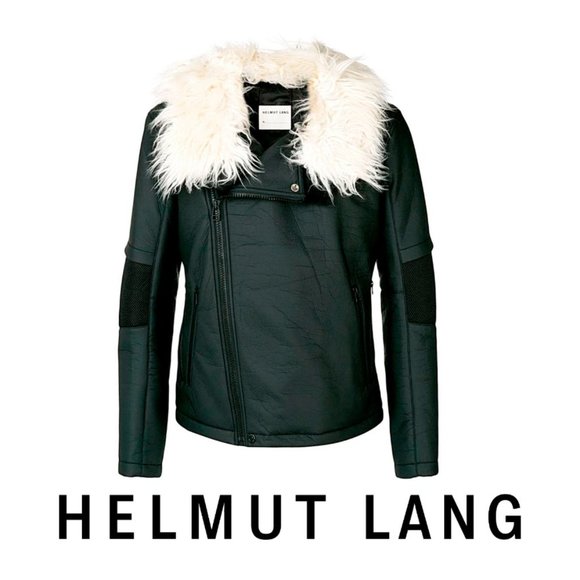 Helmut Lang Black Film Coating Material Faux Fur Men's Size XS Moto Jacket - Picture 1 of 11